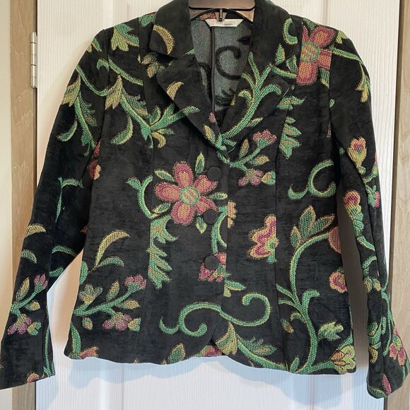 Erin London Tapestry blazer jacket womens PS brocade vntg artsy shoulder pads - Picture 1 of 13